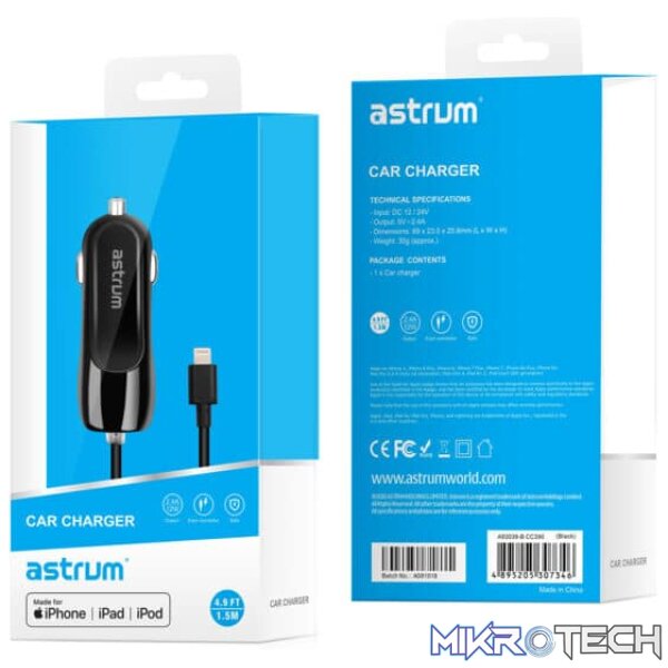 12W 2.4A 8 pin Lightning MFI Car Charger - CC390 Black - Image 3